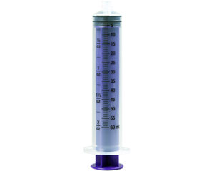 60mL ENFit Tip Flat Top Irrigation Syringe in IV Pole Bag