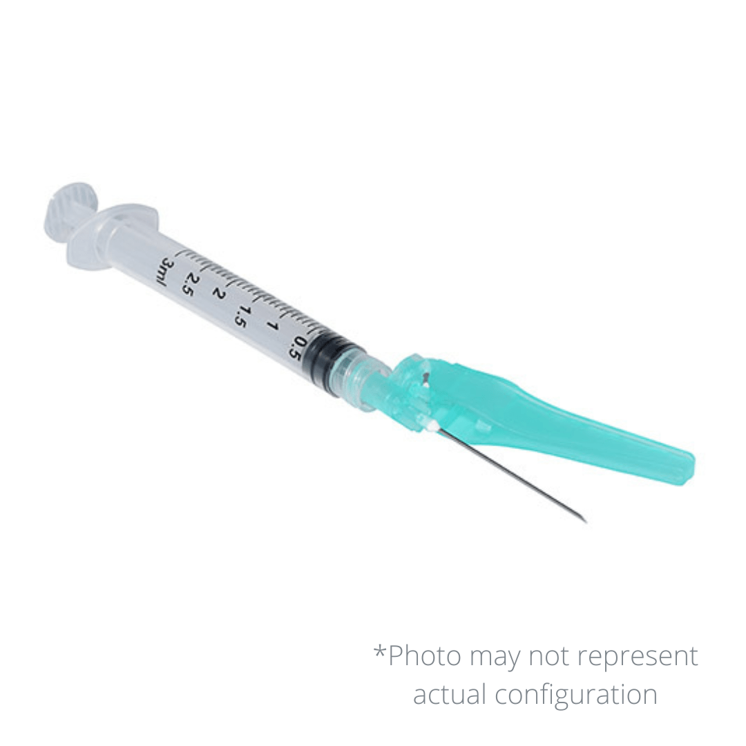 SOL-CARE 3mL Luer Lock Syringe, Safety Needle, 25g x 5/8 (Needle